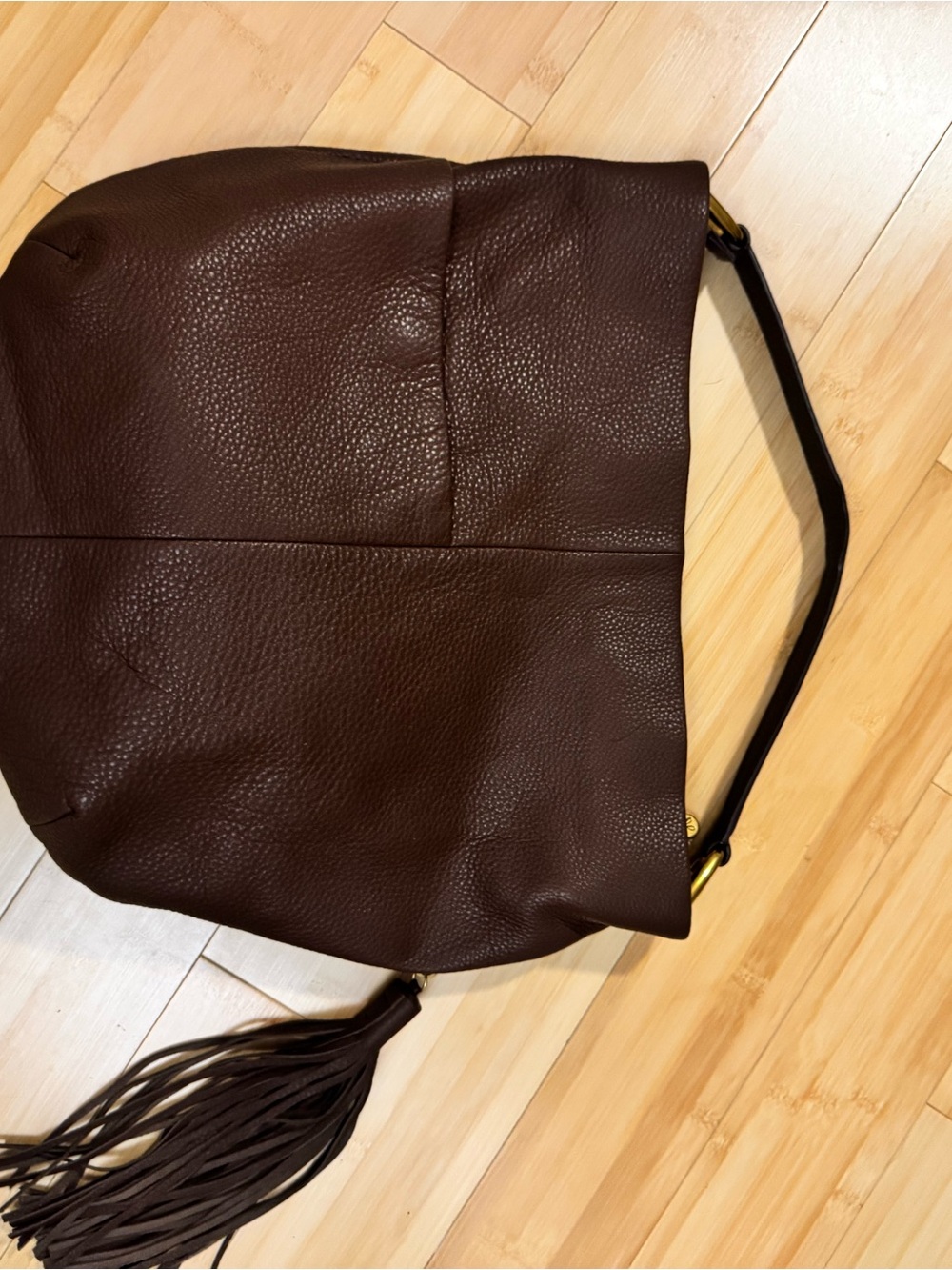 Classic Brown Leather Hobo Tote with Tassel - Picture 3 of 7